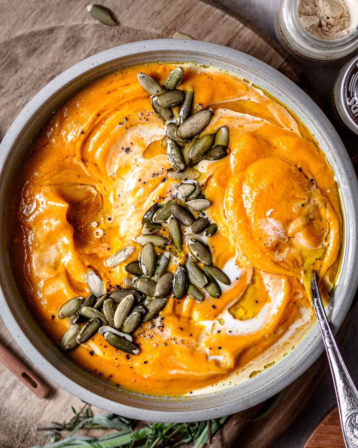 roasted sweet potato cubes layered near the bottom