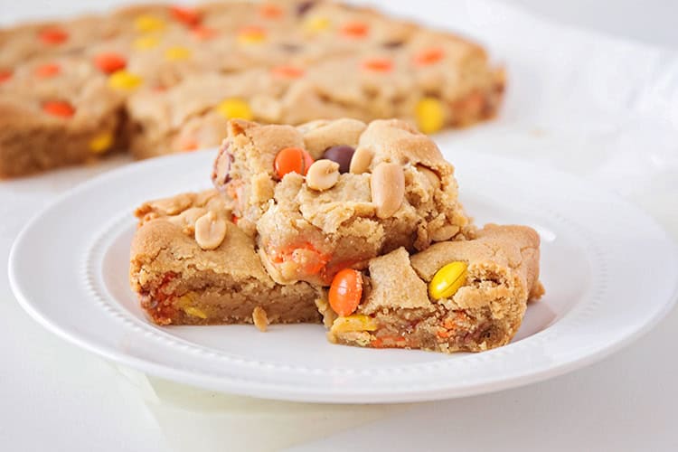 peanut butter oat bars cut into squares