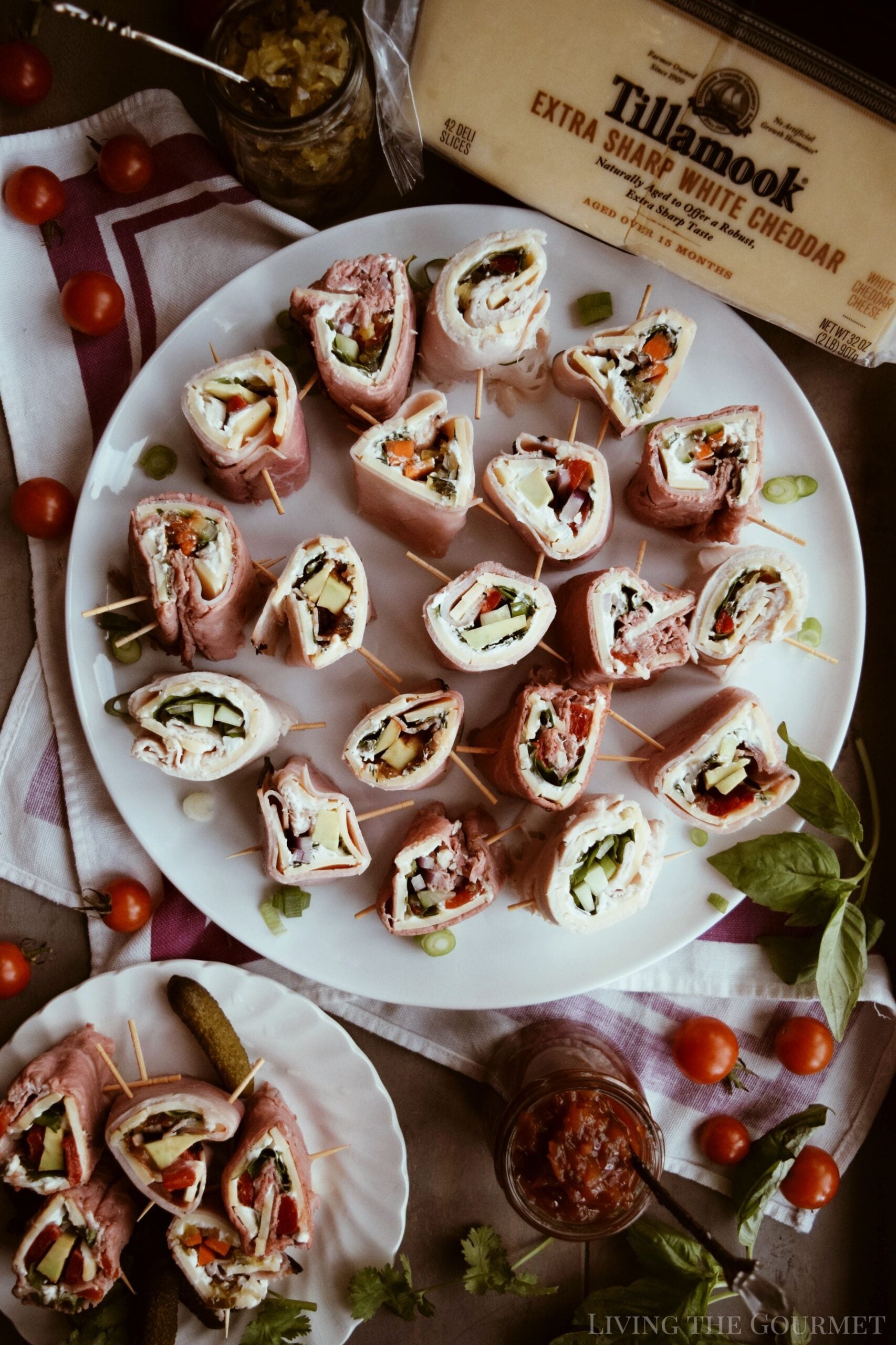 turkey and cheese rolled into bite sized pieces