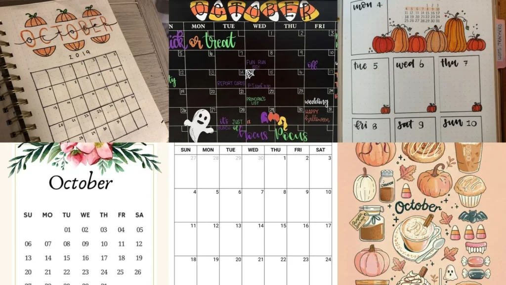 20 October Calendar Ideas With Pumpkins, Ghosts and Fall Doodles