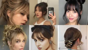 20 Updo With Bangs Ideas From Messy Buns to Pretty Bow Styles